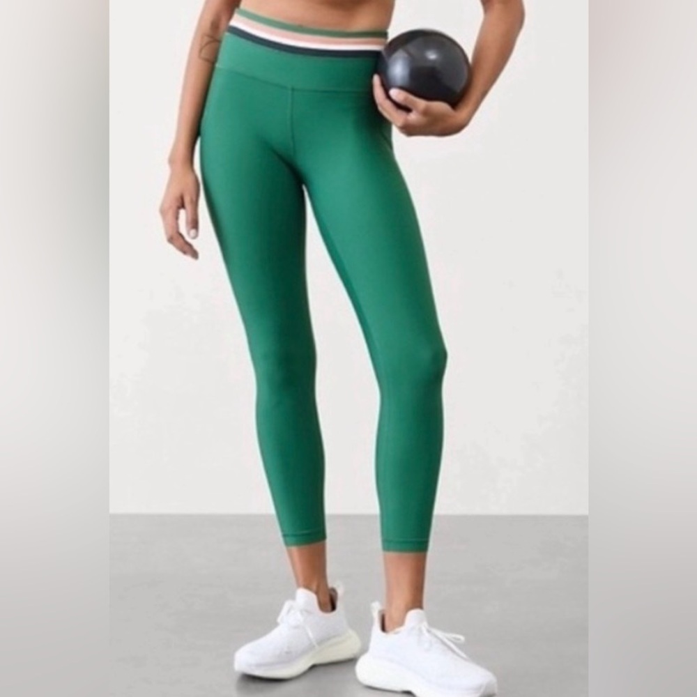 Athleta Interval Stash 7/8 Striped Tight Size Small Green with Pockets